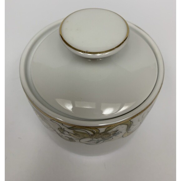 American Atelier Heavenly Hosts Sugar‎ Porcelain Container Cherub Angels Gold - Picture 2 of 5